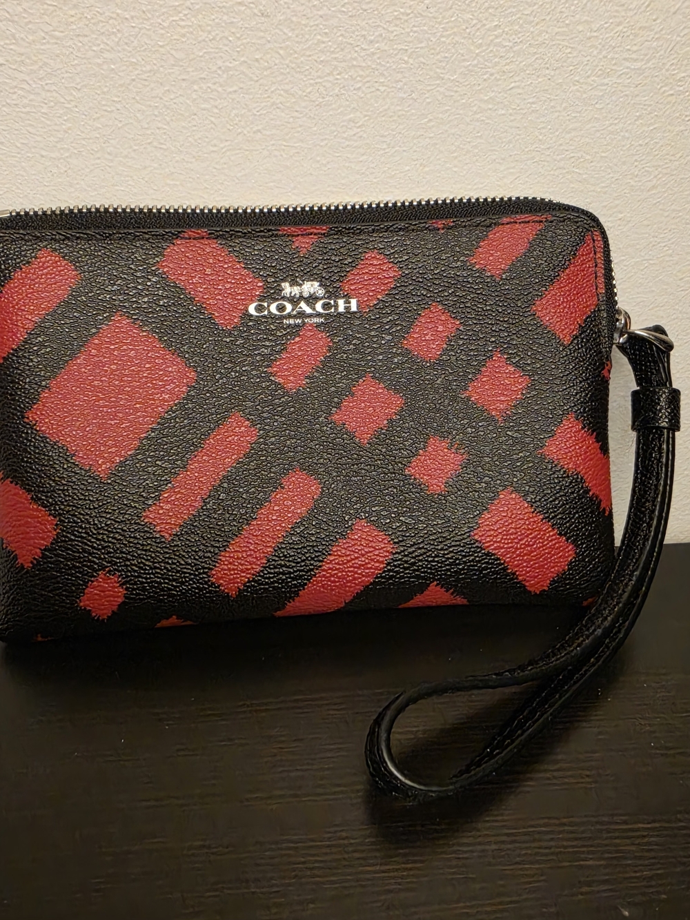 Coach Black and Red Signature Wristlet Pouch